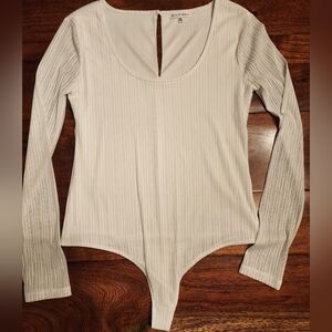 Black Swan White Ribbed Bodysuit Long Sleeves Sz M EUC